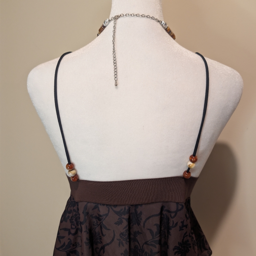 Romwe Hippie Brown Floral Asymmetrical Hanky Hem Cami Top - Picture 6 of 11